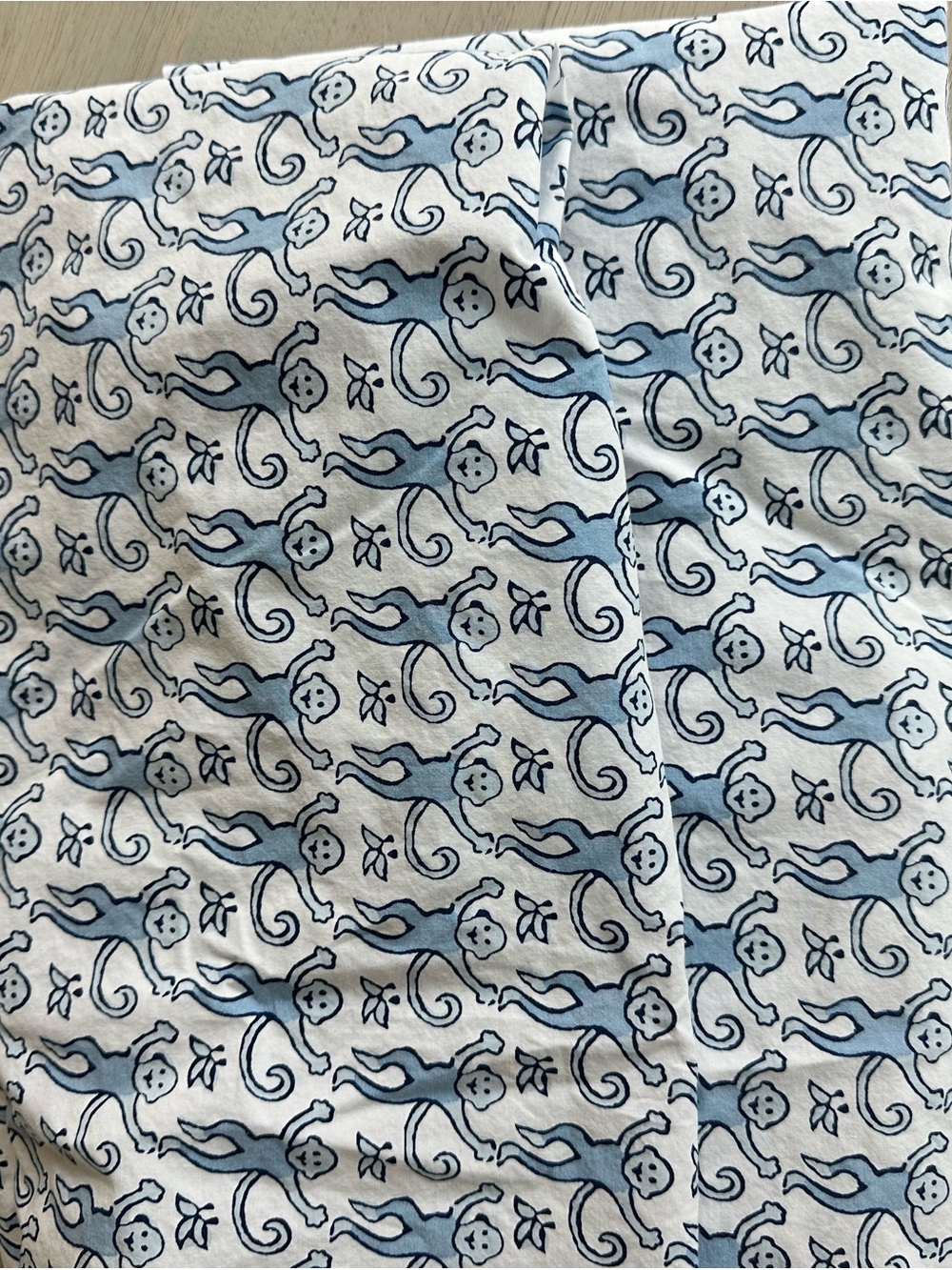 Pottery Barn Kids X Roller Rabbit Blue and White Monkey Fitted Crib Sheet - Picture 2 of 5